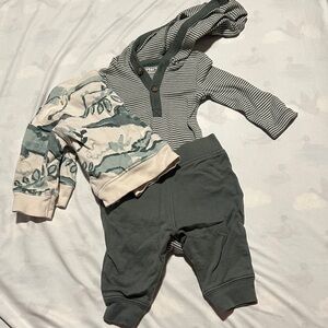 Carter's Green Striped Baby Hooded Onesie with Matching Pants and Additional Top